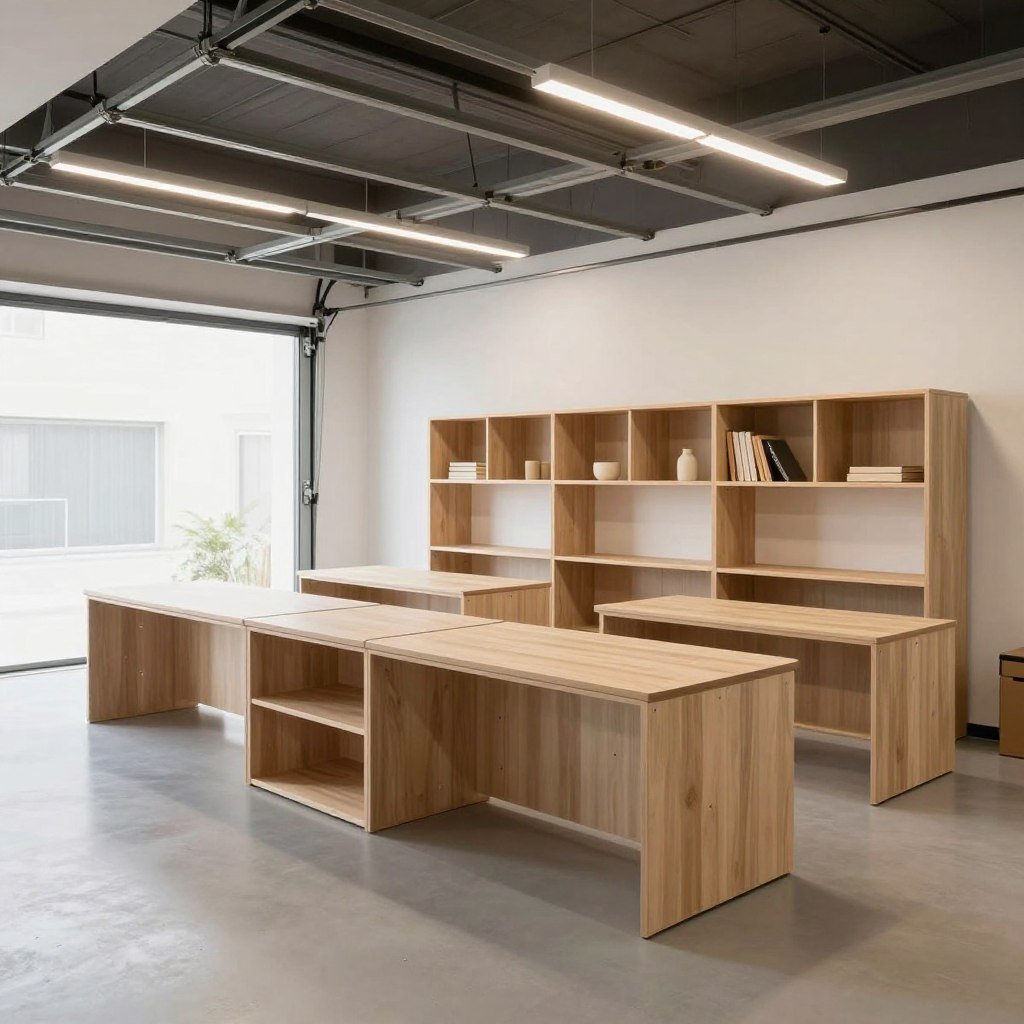 Versatile garage conversion with modular furniture and adaptable zones Versatile garage conversion with modular furniture and adaptable zones