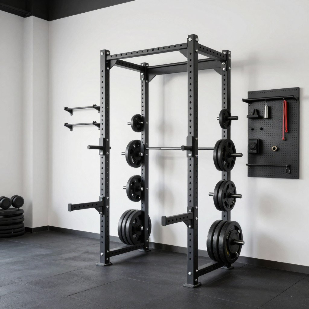 Wall-mounted equipment focused small garage gym