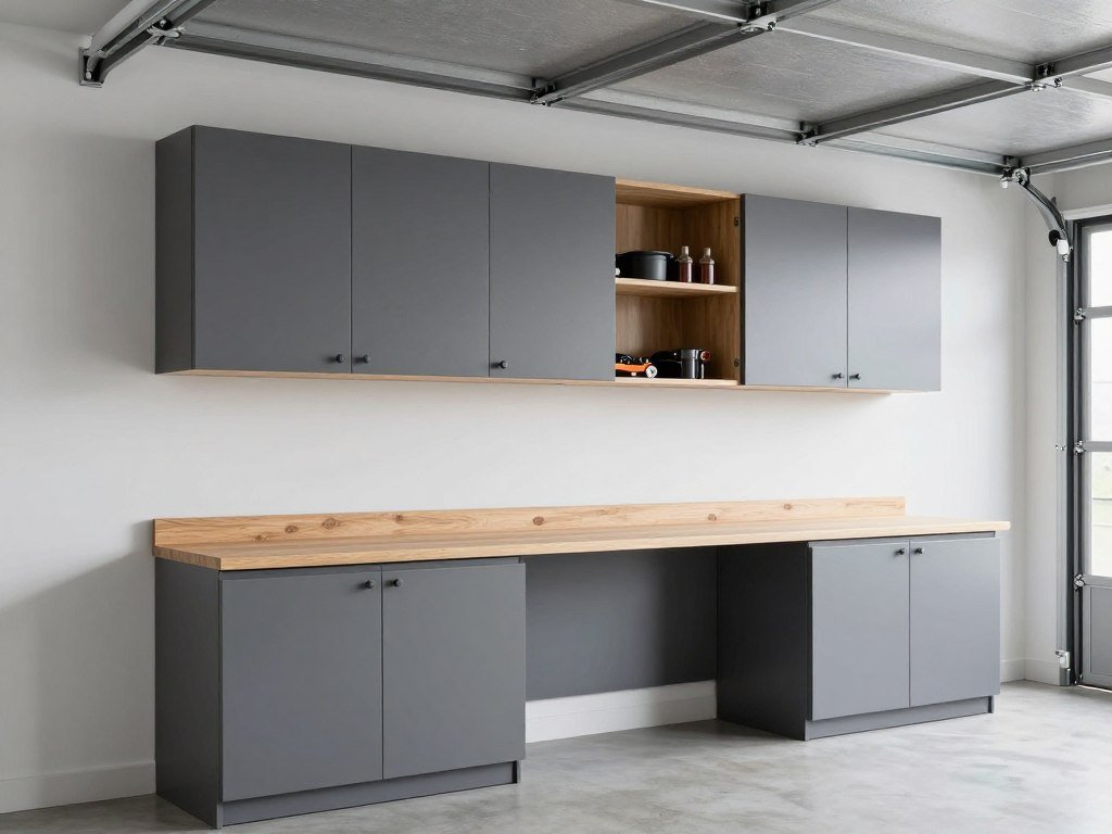 Wall-mounted garage cabinets maximizing floor space