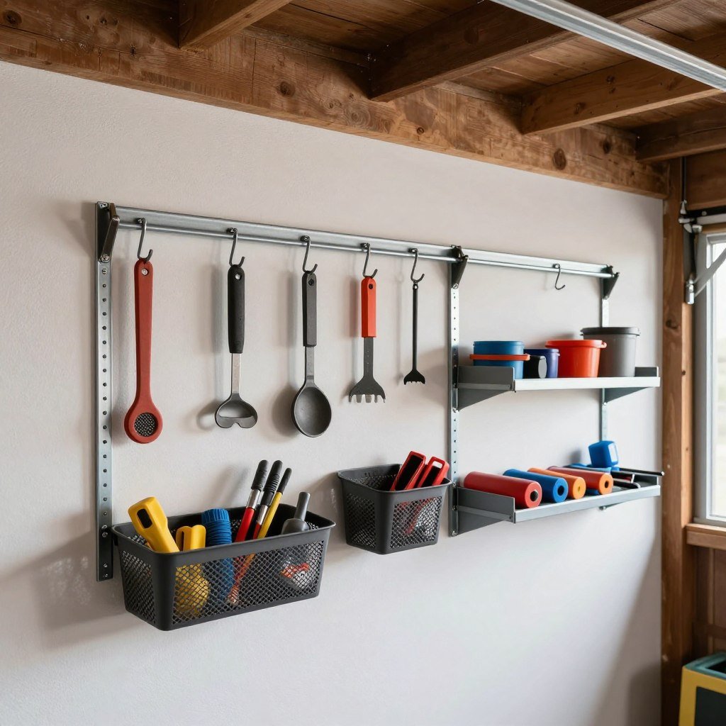 Wall-mounted storage system in a pole barn garage