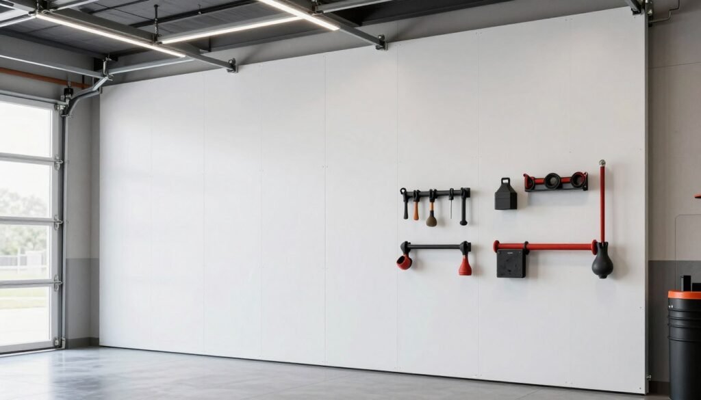 White PVC wall panels installed in a modern garage with clean lines and bright lighting White PVC wall panels installed in a modern garage with clean lines and bright lighting