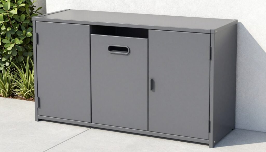 Accessible outdoor bin storage with easy-open doors