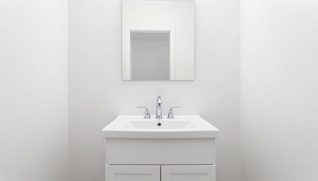 All-white bathroom creating bright open atmosphere