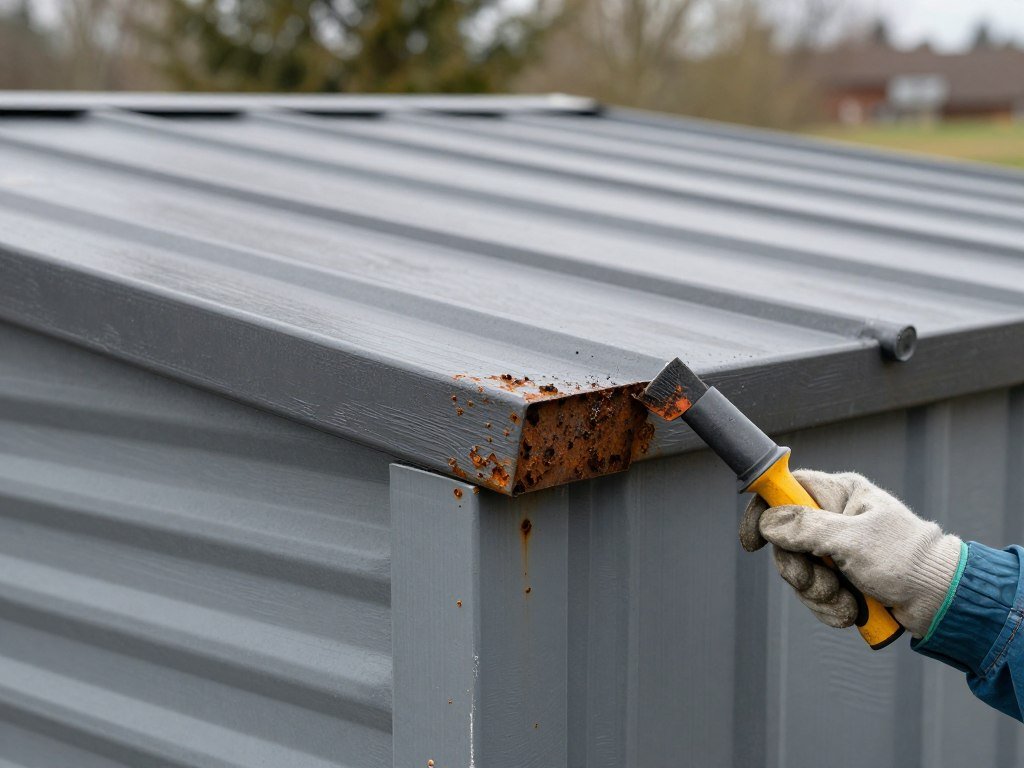 Applying rust prevention to metal shed