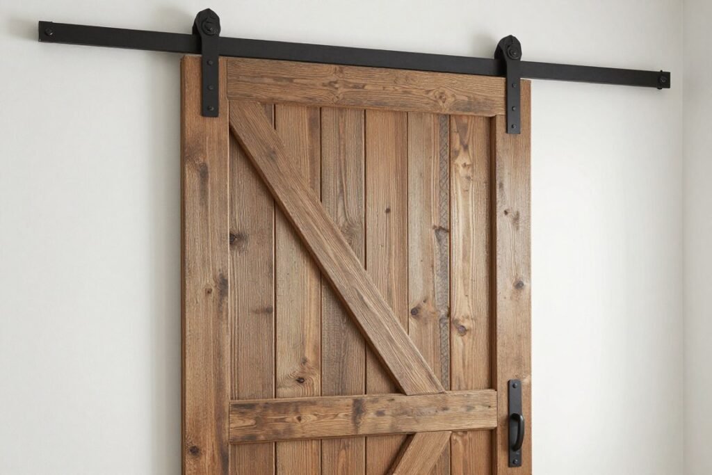 Barn door style sliding door for small bathroom