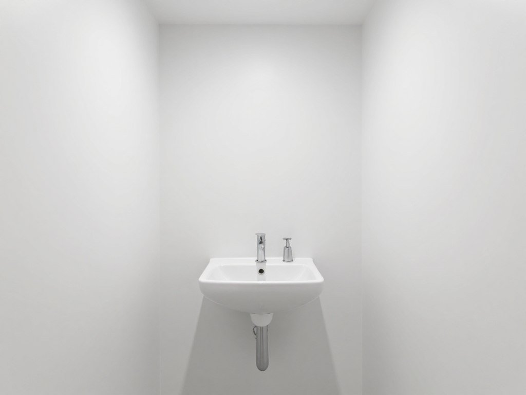 Bathroom with seamless wall-to-ceiling paint creating height