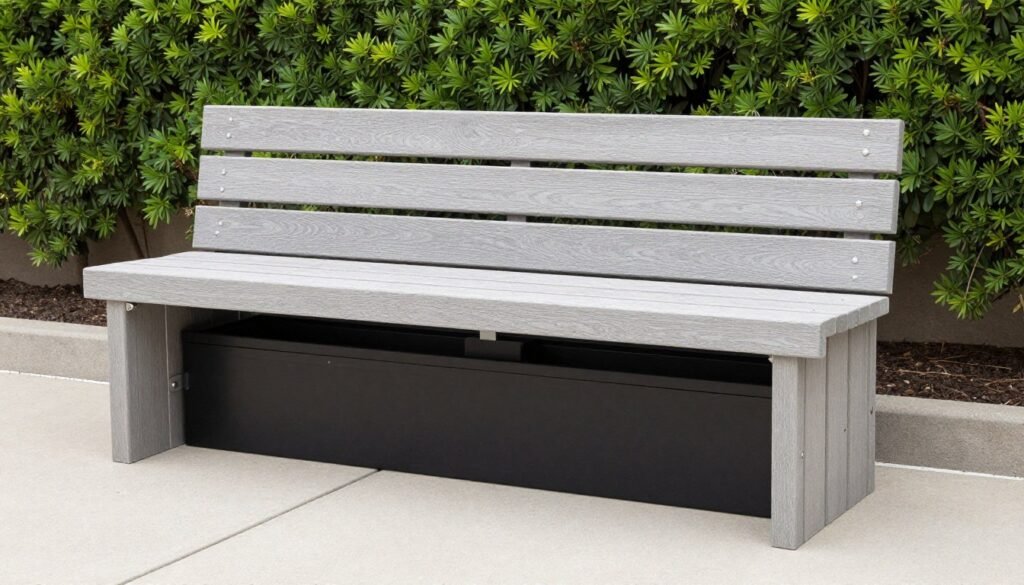 Bench-style outdoor bin storage