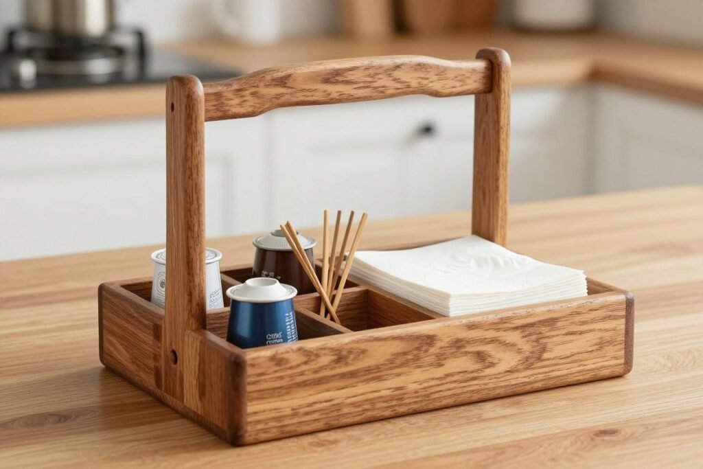 Caddy organizing coffee accessories