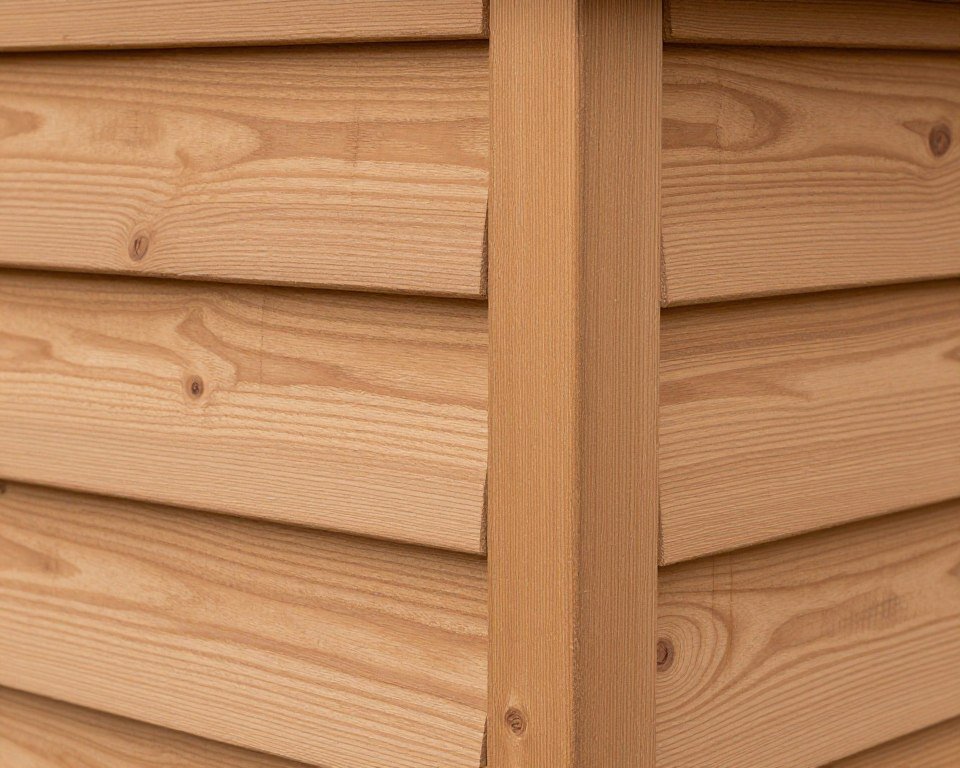 Cedar wood grain detail on bin shed