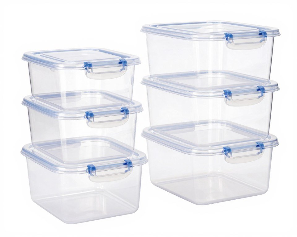 Clear plastic stackable storage containers with secure locking lids