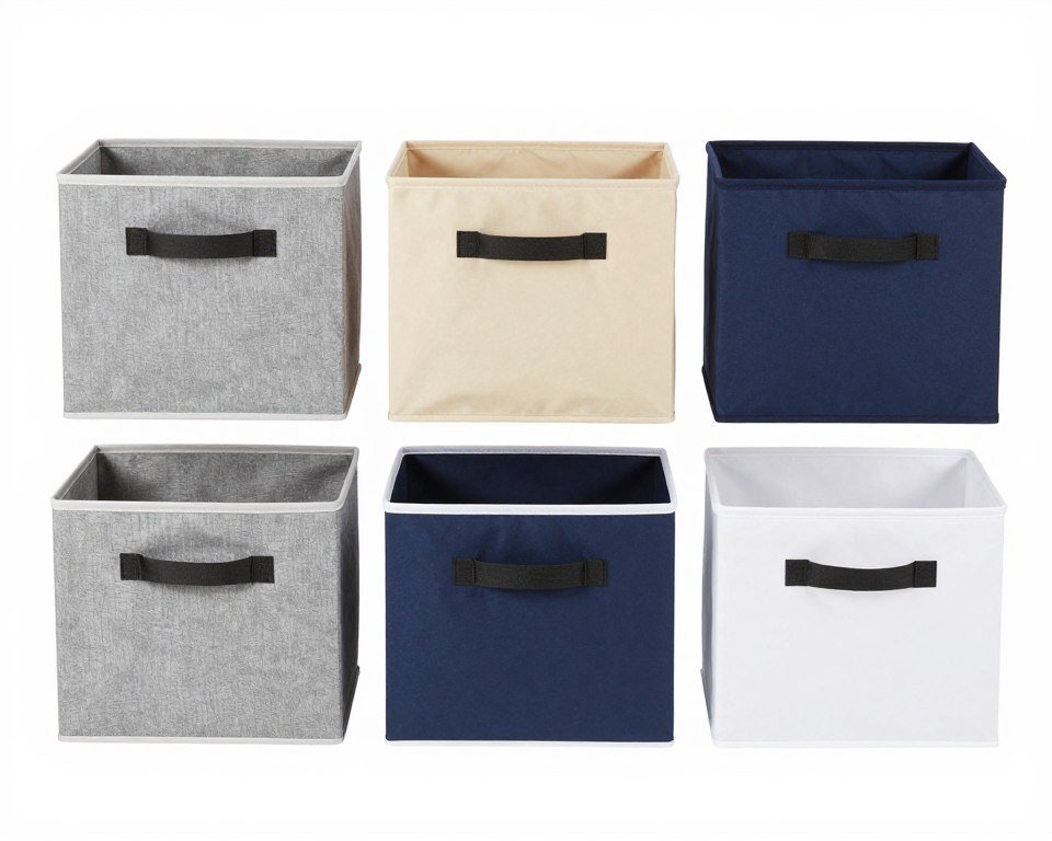 Collapsible fabric storage cubes in various colors with handles