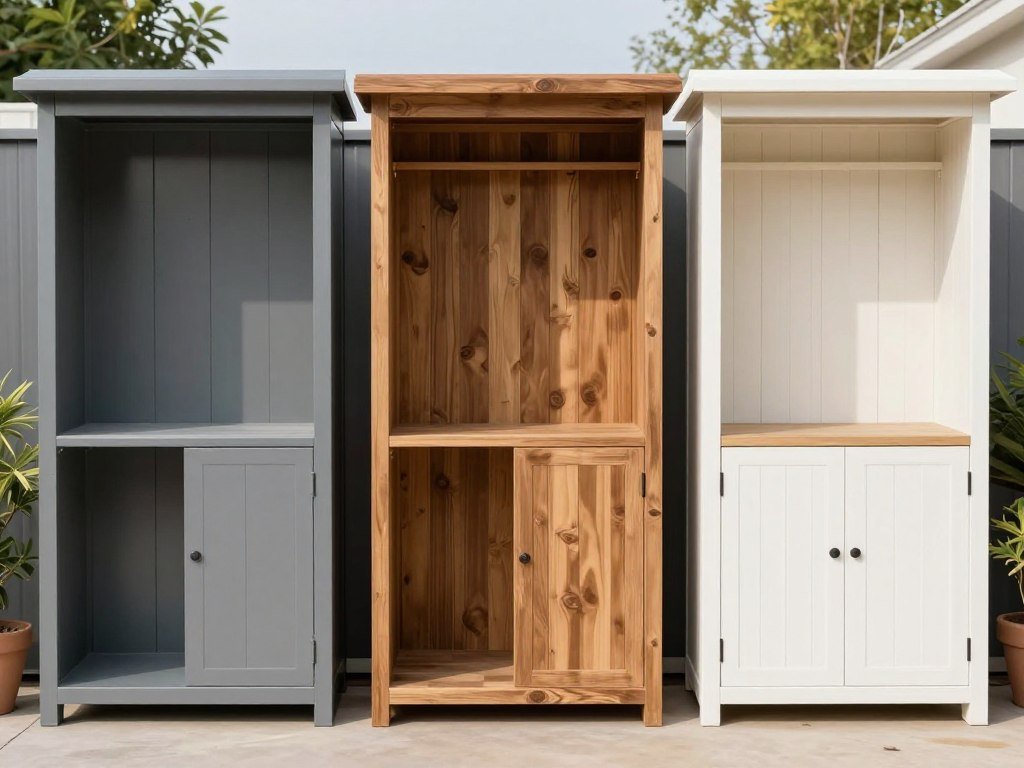 Comparison of metal, wood, and resin bin shed materials