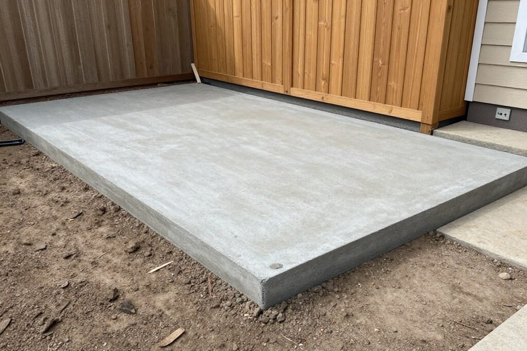 Concrete pad foundation for outdoor shed