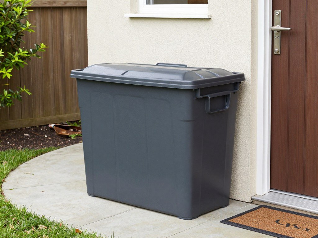 Convenient bin shed placement near kitchen door