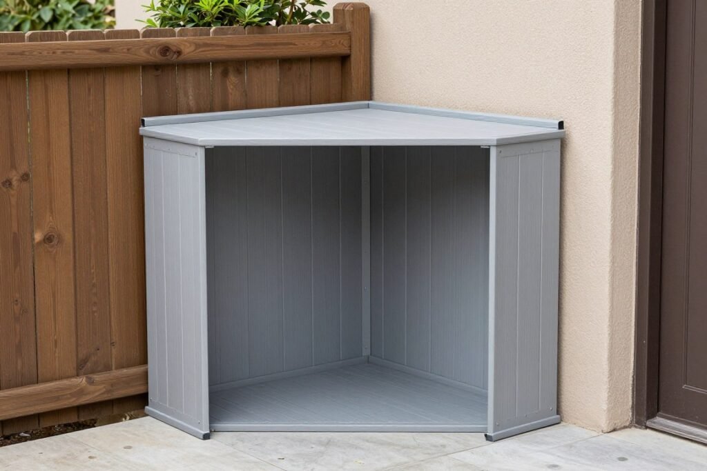 Corner-mounted outdoor bin storage
