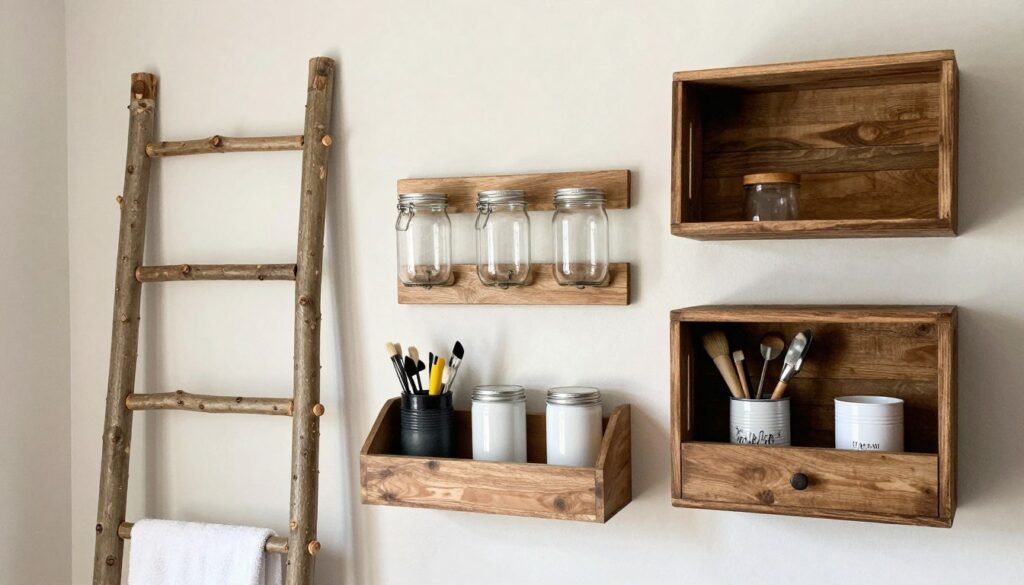 DIY bathroom storage solutions including repurposed items