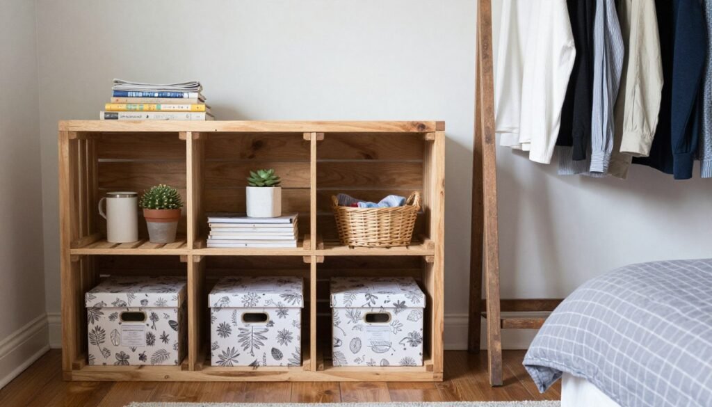 DIY budget-friendly bedroom storage solutions using repurposed items