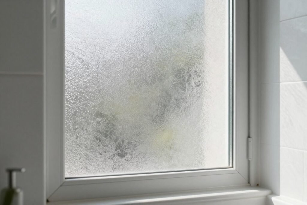 Frosted glass window providing privacy and light