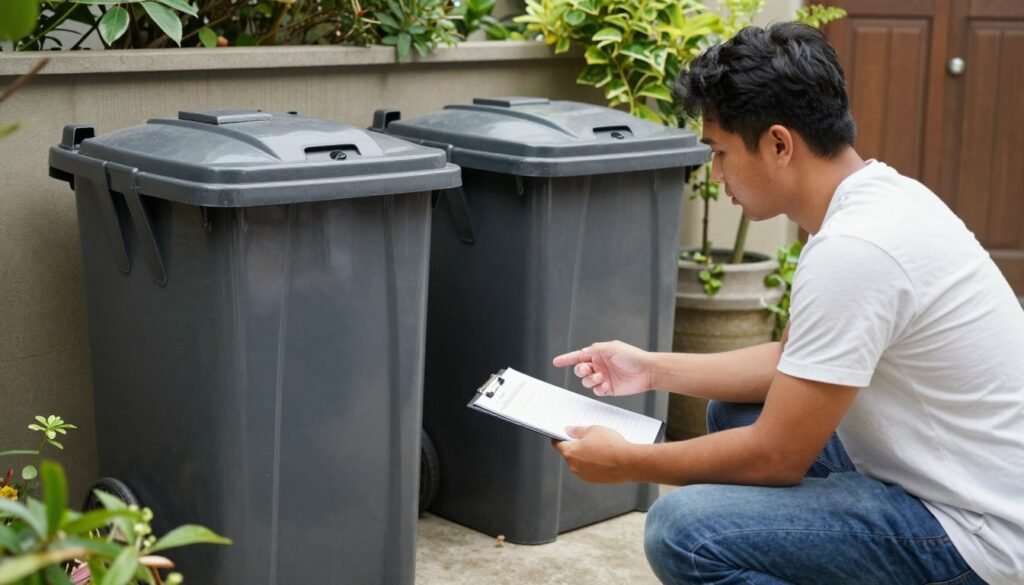 Homeowner consulting about outdoor bin storage options