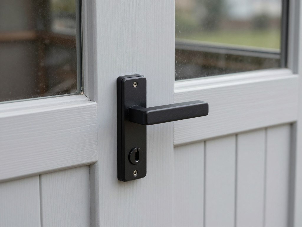 Integrated lock system on outdoor bin shed door