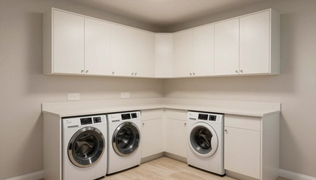 L-shaped laundry room corner cabinet system