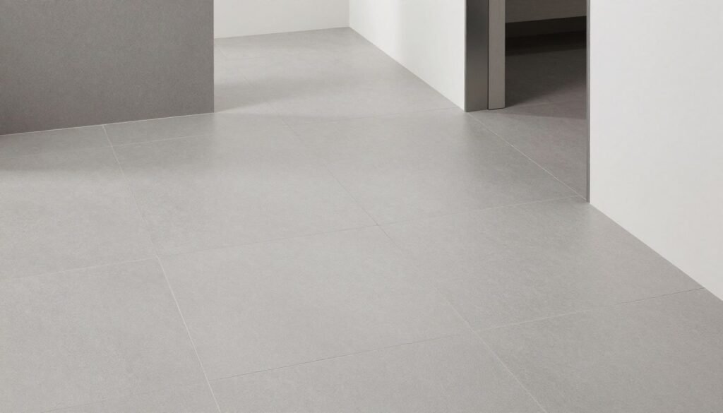 Large format floor tile creating seamless appearance