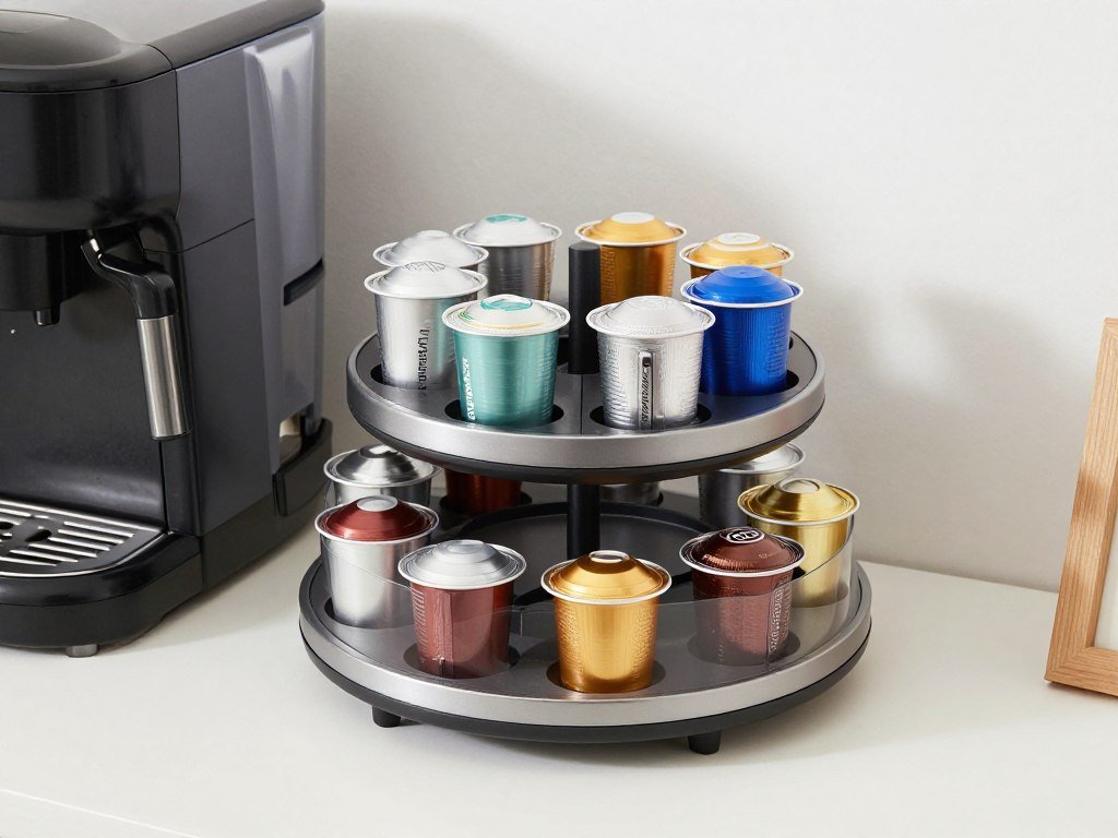 Lazy susan organizing coffee pods