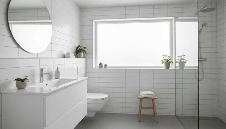 Modern small bathroom with floating vanity and minimalist design