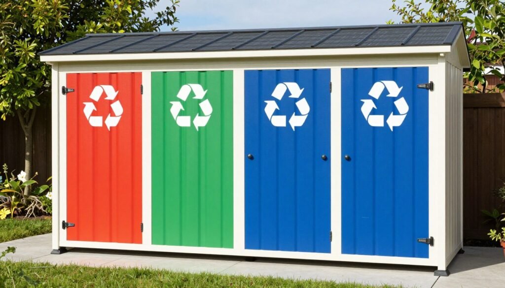 Multi-compartment recycling storage shed