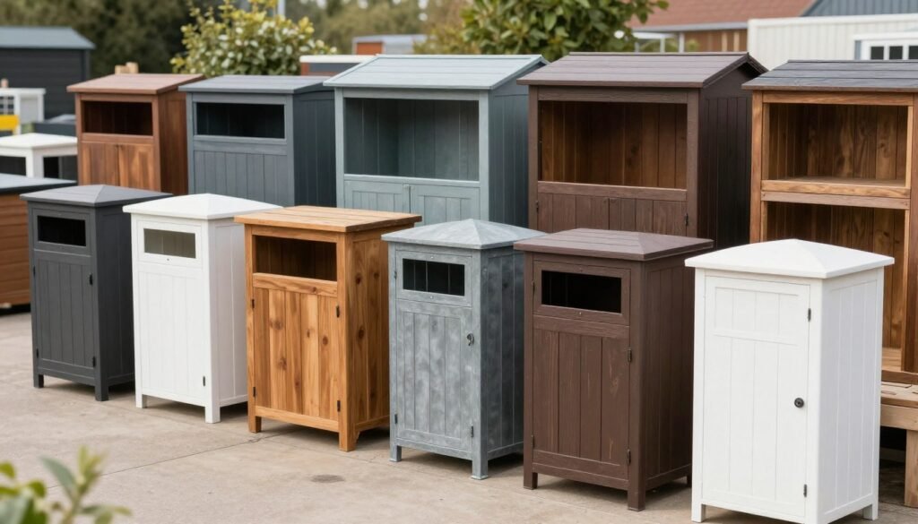 Multiple types of outdoor trash storage displays