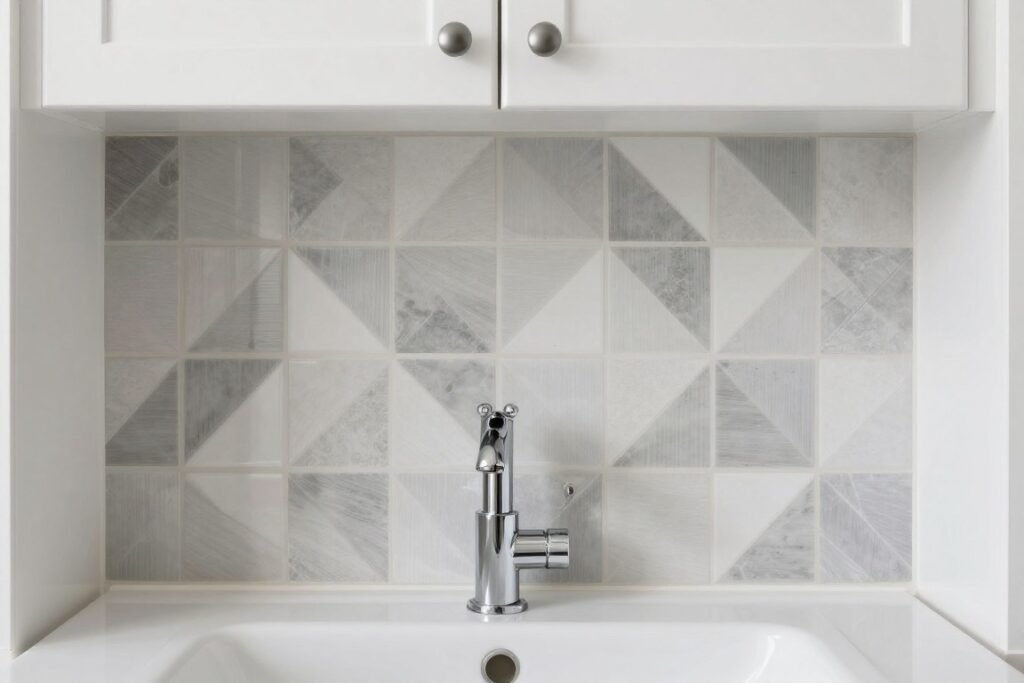 Peel and stick tile creating backsplash on budget