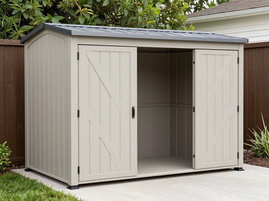 Resin outdoor bin storage unit on patio