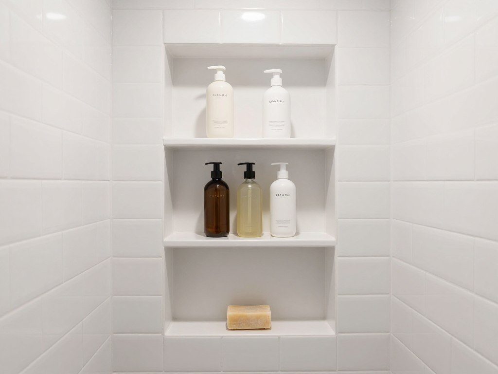 Shower niche storage built into tile wall