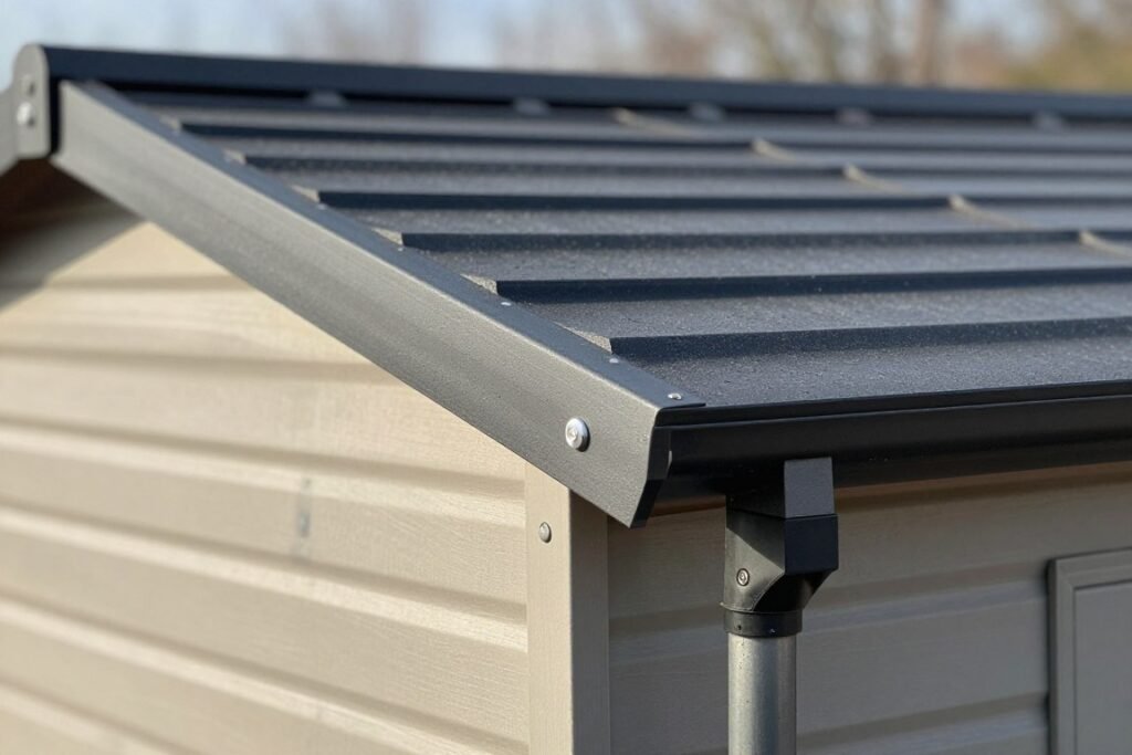 Sloped roof design on outdoor bin shed
