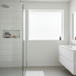 Small Bathroom Shower Ideas featuring modern glass enclosure with white subway tiles