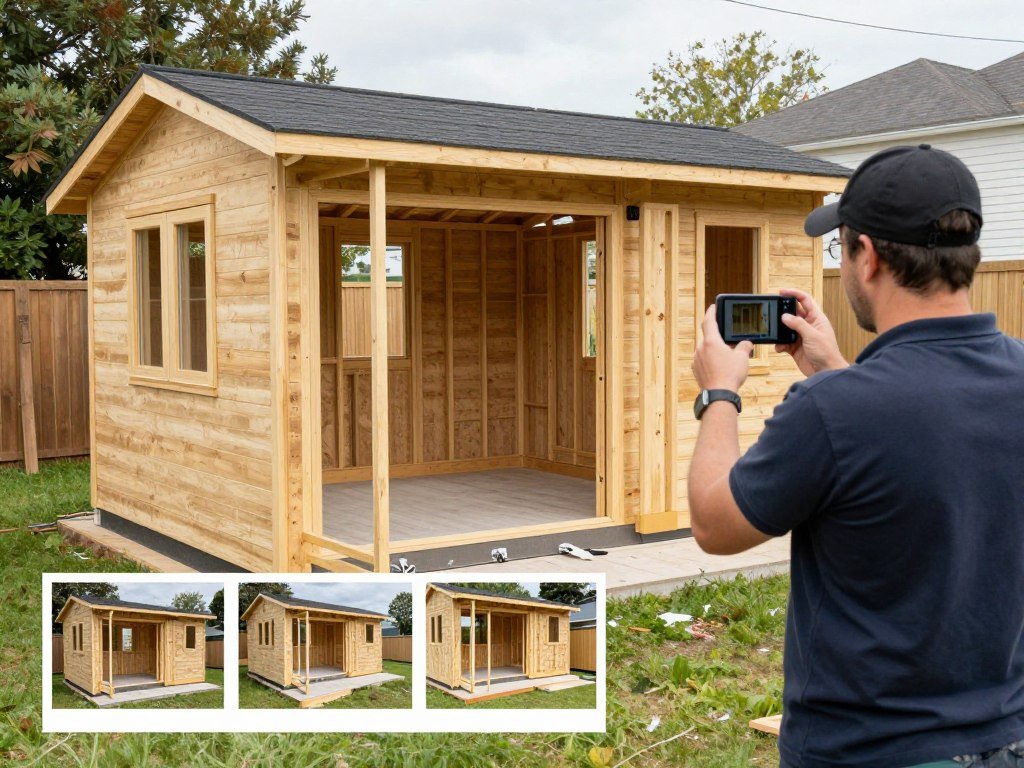 Taking photos during shed assembly process