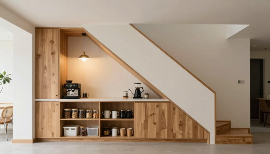 Under-stair coffee bar installation