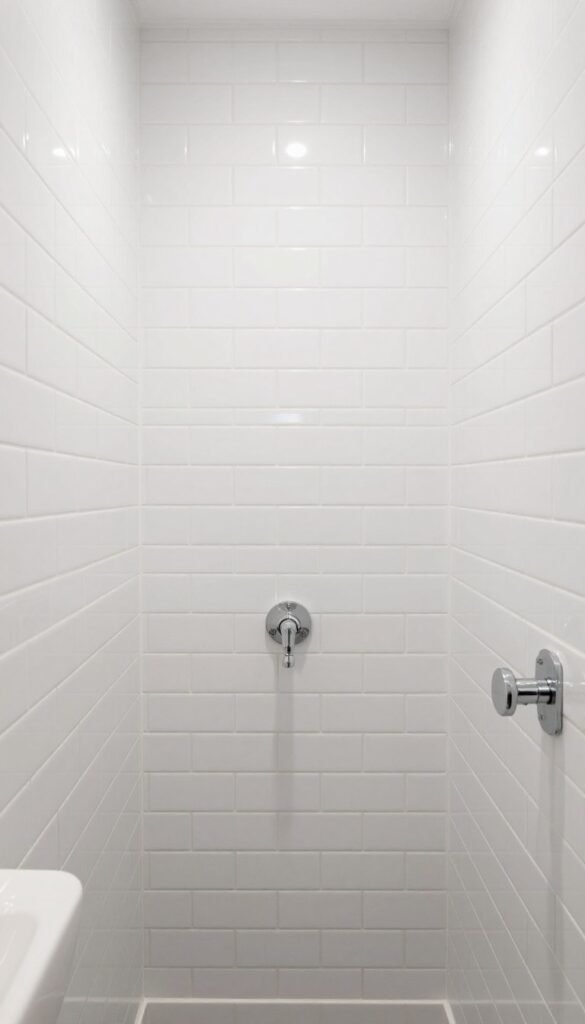 Vertical subway tile pattern creating height in small bathroom