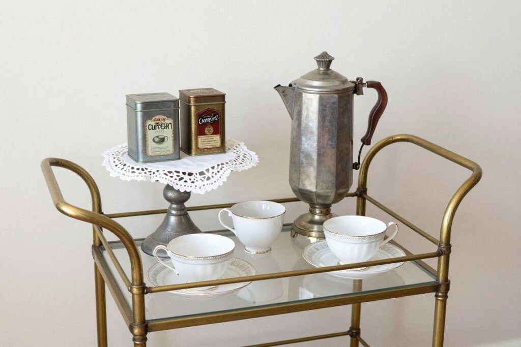 Vintage bar cart coffee station