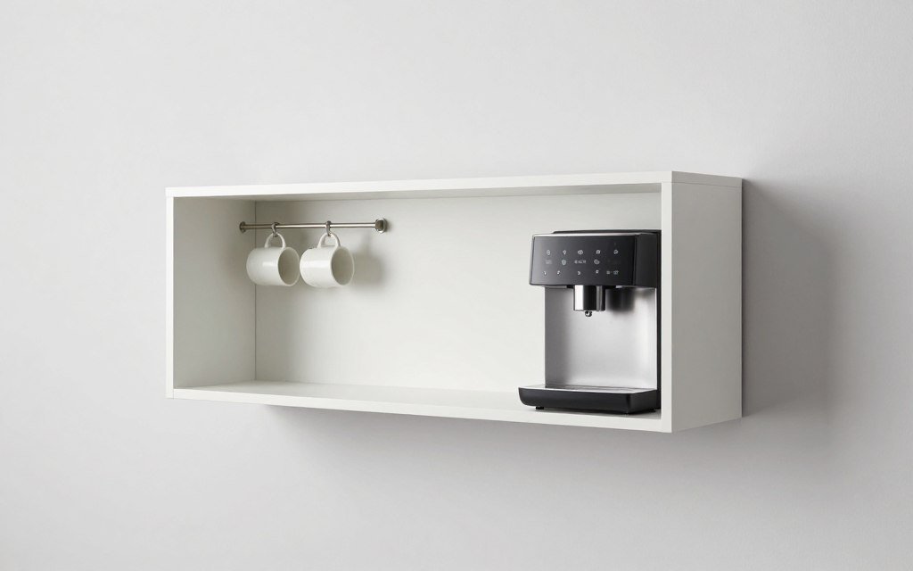 Wall-mounted coffee bar with built-in shelf