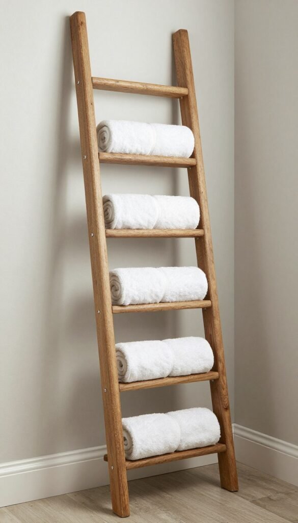 Wall-mounted towel ladder saving floor space