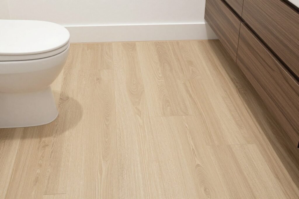 Waterproof luxury vinyl flooring in small bathroom