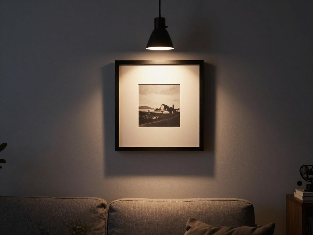 accent lighting highlighting artwork in small living room