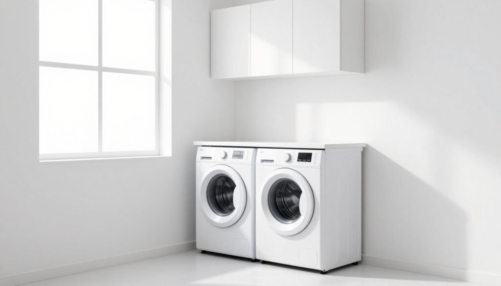 all white small laundry room with natural light