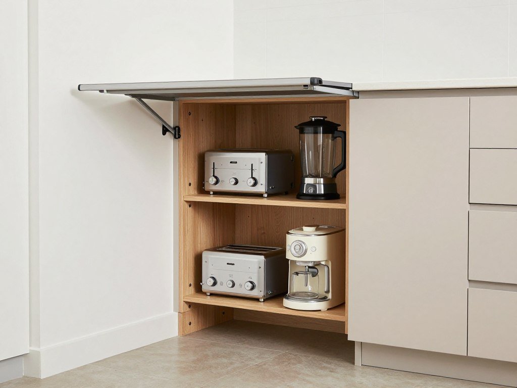 appliance garage on kitchen counter concealing small appliances
