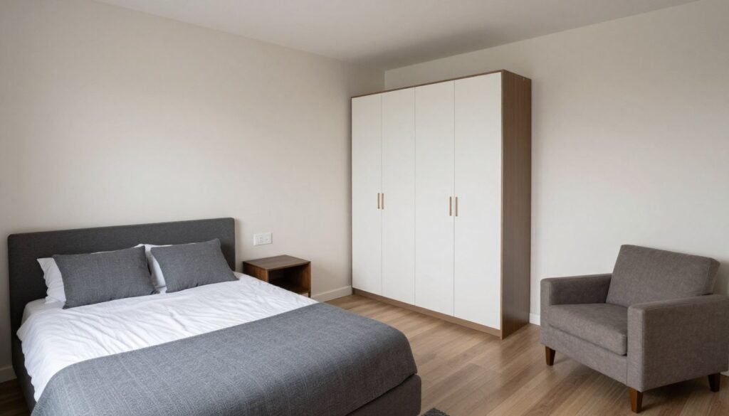 appropriately scaled furniture in very small bedroom maximizing space