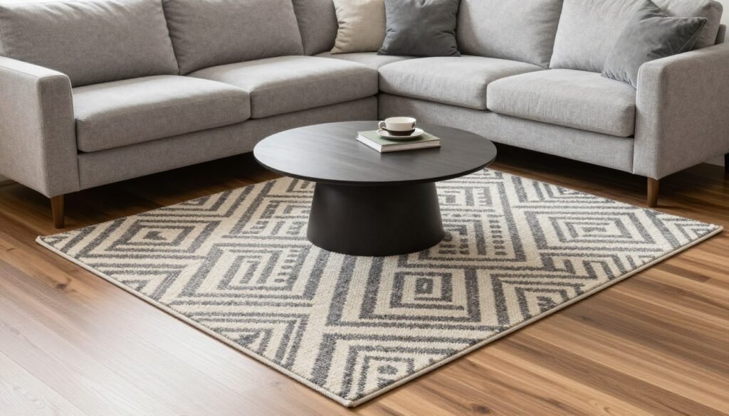 area rug defining sofa bed seating area