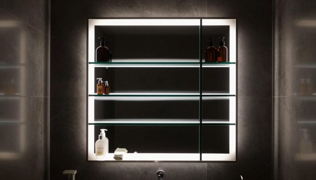 backlit bathroom storage