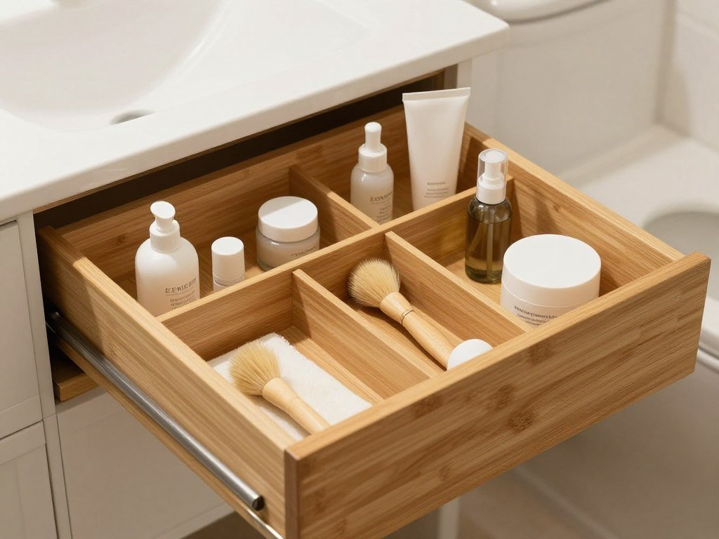 bamboo drawer organizers in bathroom vanity