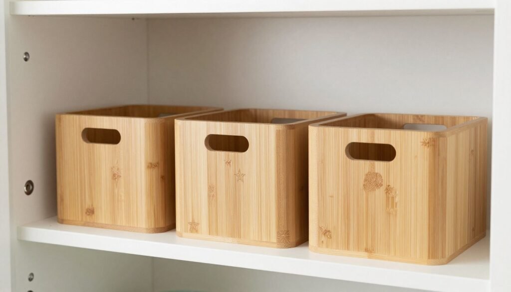 bamboo organizers in laundry room
